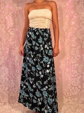 Vintage Y2K black & blue floral maxi skirt.